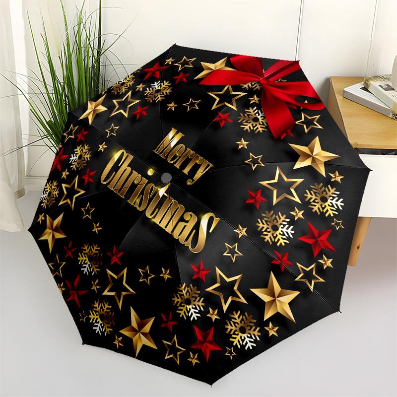 

Merry Christmas Wreath: Festive Gold & Red DecorUmbrella, Portable 3-Fold Compact Umbrella,Christmas Gift ES414