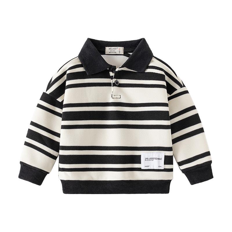 Spring and Autumn Children's POLO Sweater New Long Sleeve Lapel Boys Striped Sweater Baby Foreign Top Children's Clothing