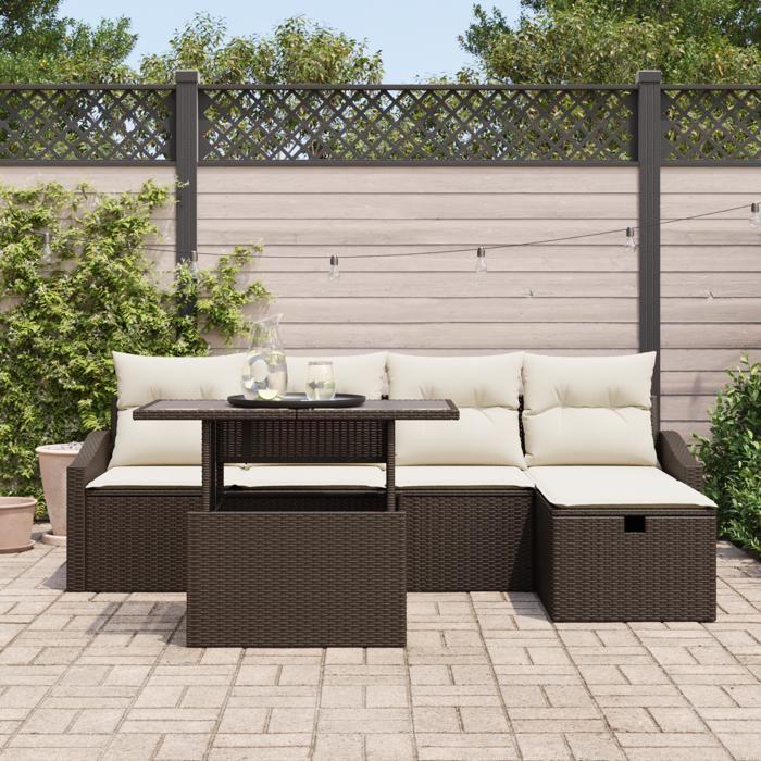 VidaXL Set canapé jardin 6 pièces coussins marron poly rattan 3361157