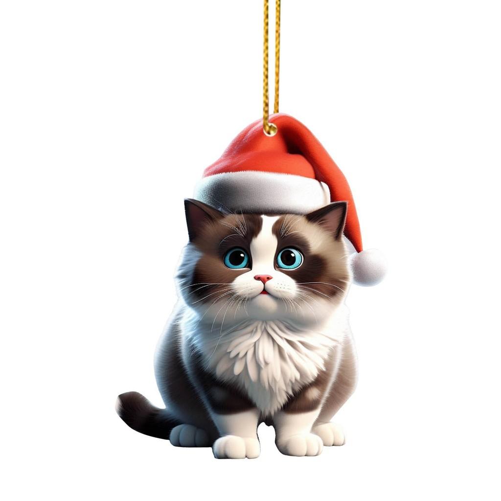 Cat Adorable Christmas Car Decoration Acrylic Pendant Whimsical Gift For Enthusiasts Holiday