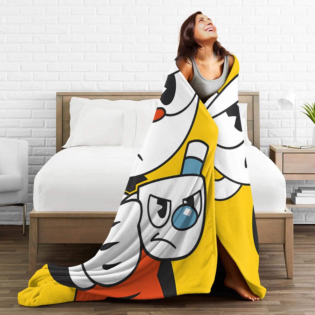 Cupheads & Mugmans Blanket Quality Soft Warm Cartoon Throw Blanket Winter Children Couch Chair Fluffy Bedspread