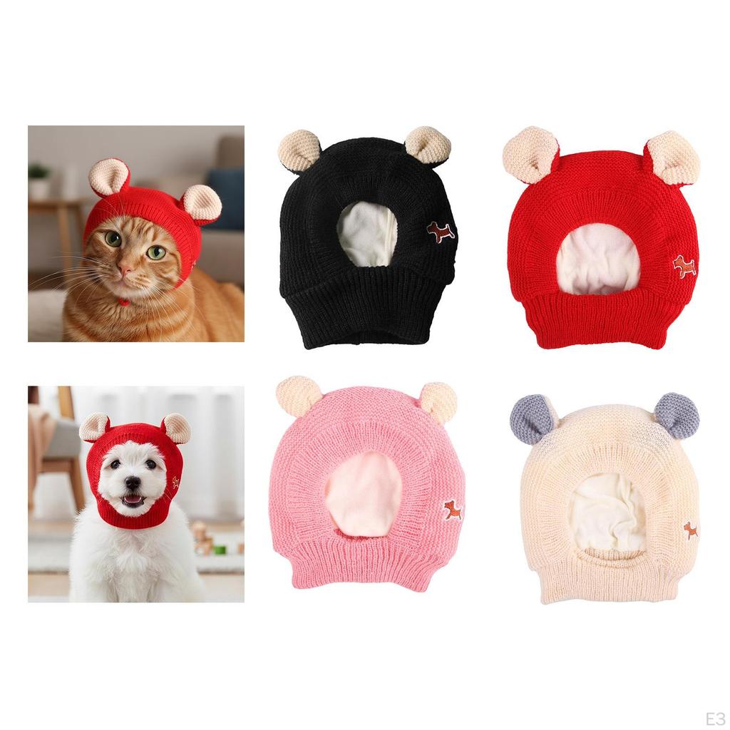 Katzenkostüm Hut Ohrenschützer Weich Waschbar Lustig Warm Haustier Strick für Kleine Mittelgroße Große Katzen