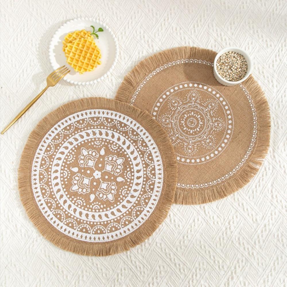 Heat Resistant Braided Place Mats Non-Slip Cup Coaster Mat Vintage Round Placemat  Dining Table