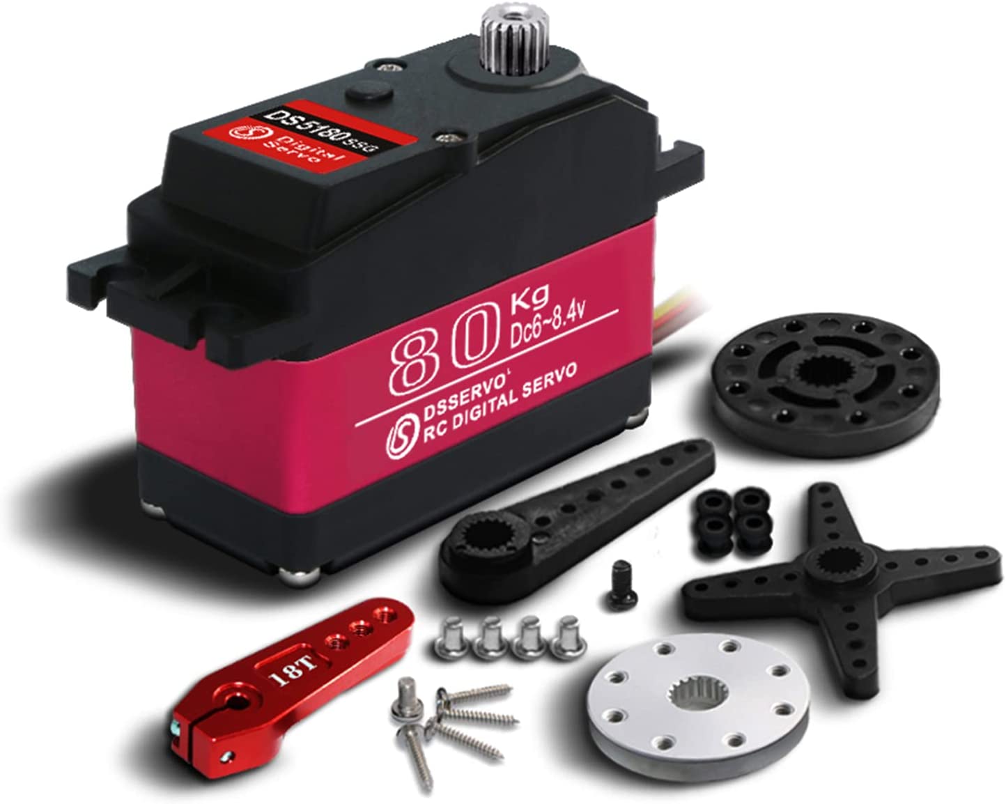 DS5180 80KG High Torque Digital Servo 7.4V | Full Metal CNC Aluminum | Waterproof | Ideal for RC Crawlers, 1/10 Cars, Robotics rouge