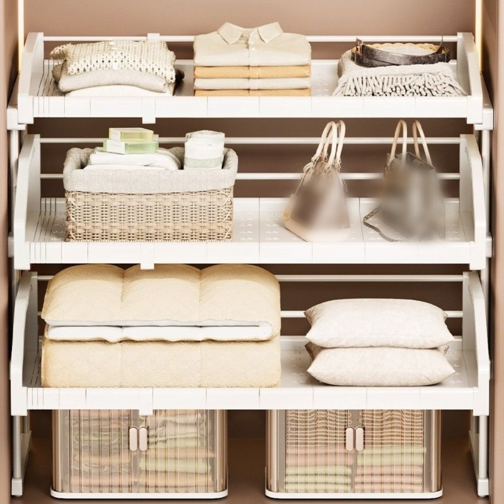 Verstellbare Kleiderschrank-Aufbewahrungsregale Stapelbares Design Heimaufbewahrung Kleiderschrankorganisation