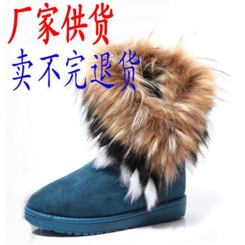 New snow boots, imitation fox fur boots, women s medium boots, women s boots 36