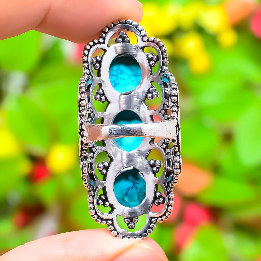 Santa Rosa Turquoise Gemstone Handmade 925 Sterling Silver Gift Ring Size 8 e1J18