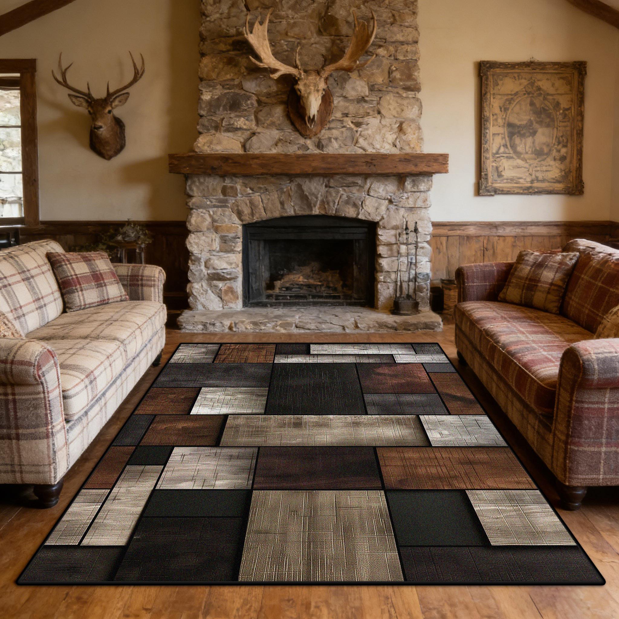 

American Retro Geometric Antiskid Living Room Rug Easy Clean Fluffy Luxury Bedroom Carpet Resilient Short Velvet Table Chair Mat 60x90cm