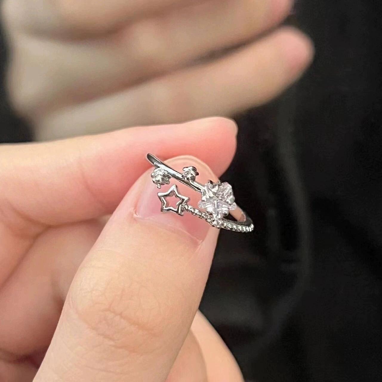 Retro Imitation Pearl Water Droplet Ring with Design Simple Metallic Temperament Stacked Two-Piece Set Open Mouth Women s Ring