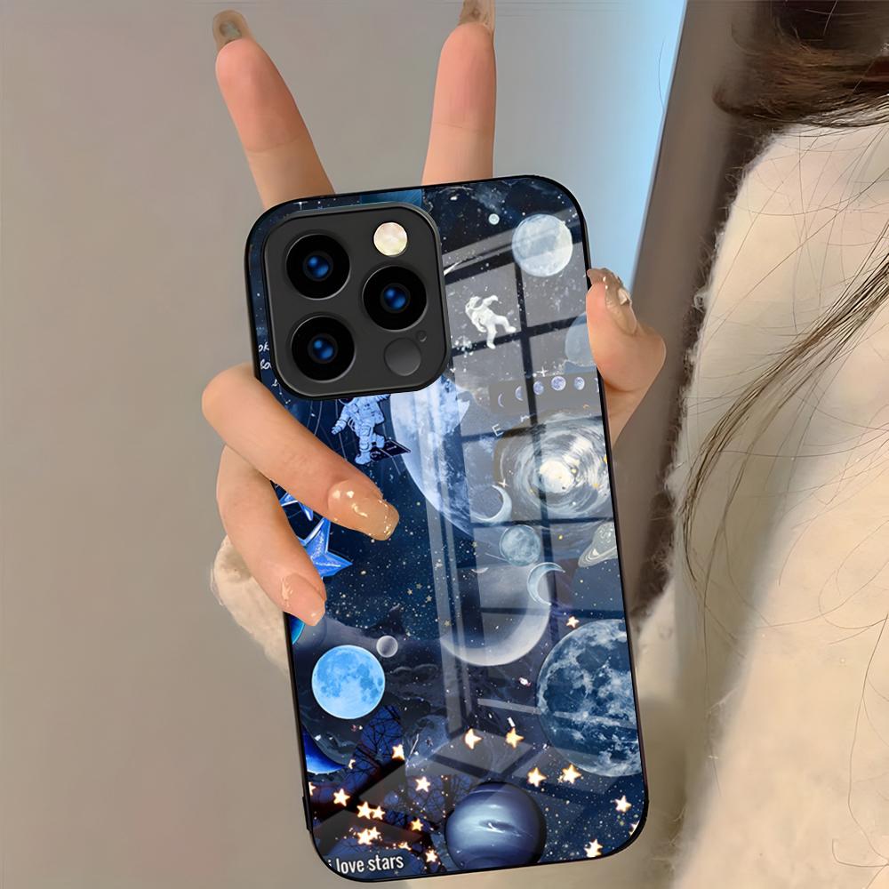 Astronaut Moon Stars Phone Case For IPhone 17 Pro Max 16 15 14 Pro Max 13 11 Plus Glass Cover
