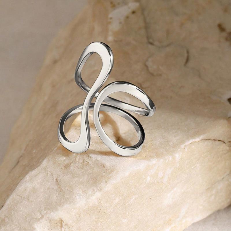 Stainless Steel Silver Color Rings for Women Punk Geometric Metal Irregular Chain Open Rings Hiphop Simple Jewelry Accessories