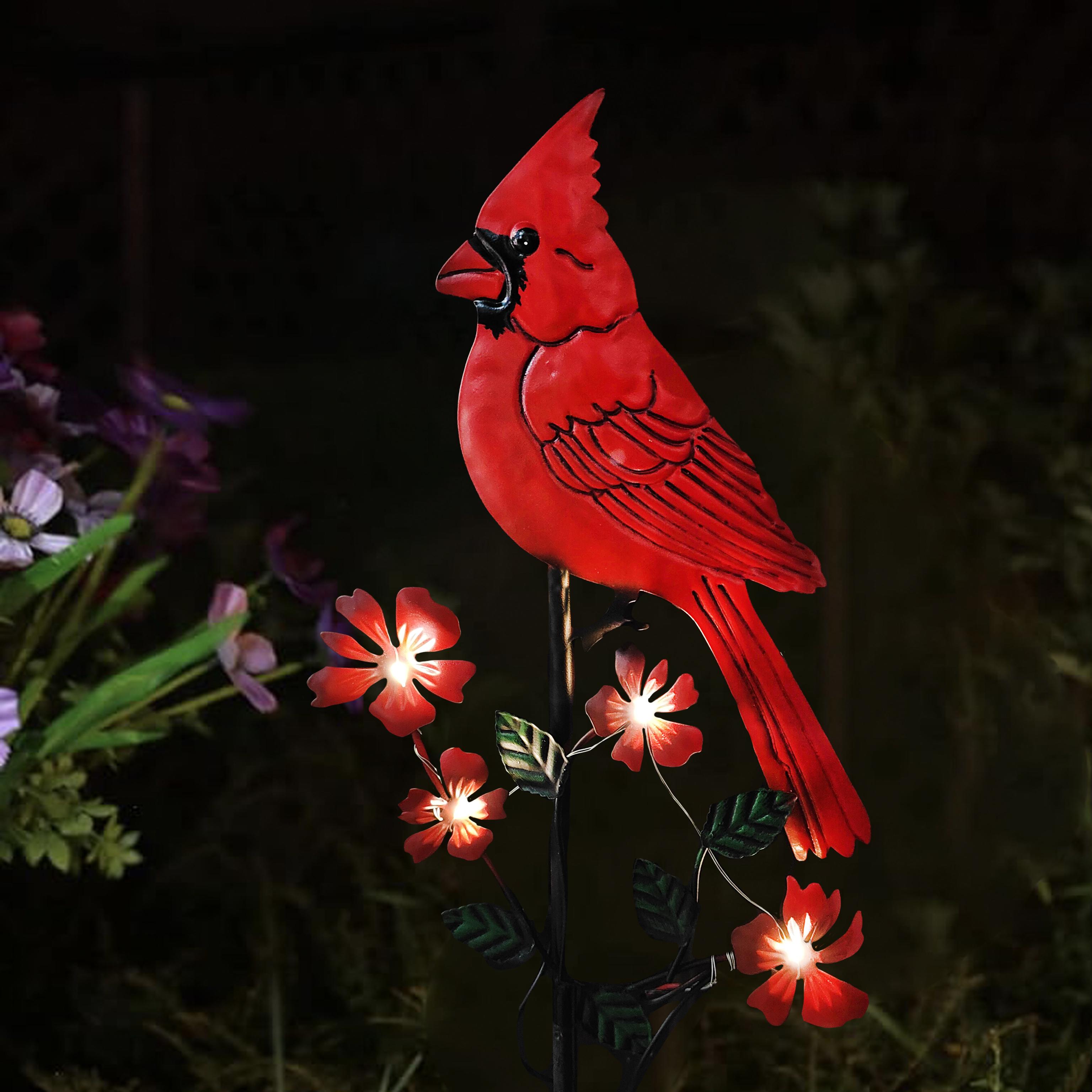 

Металлический колышек для птиц в виде красного птичьего столба, очаровательный солнечный кардиналовый светильник, украшение для улицы, украшение для садовой дорожки