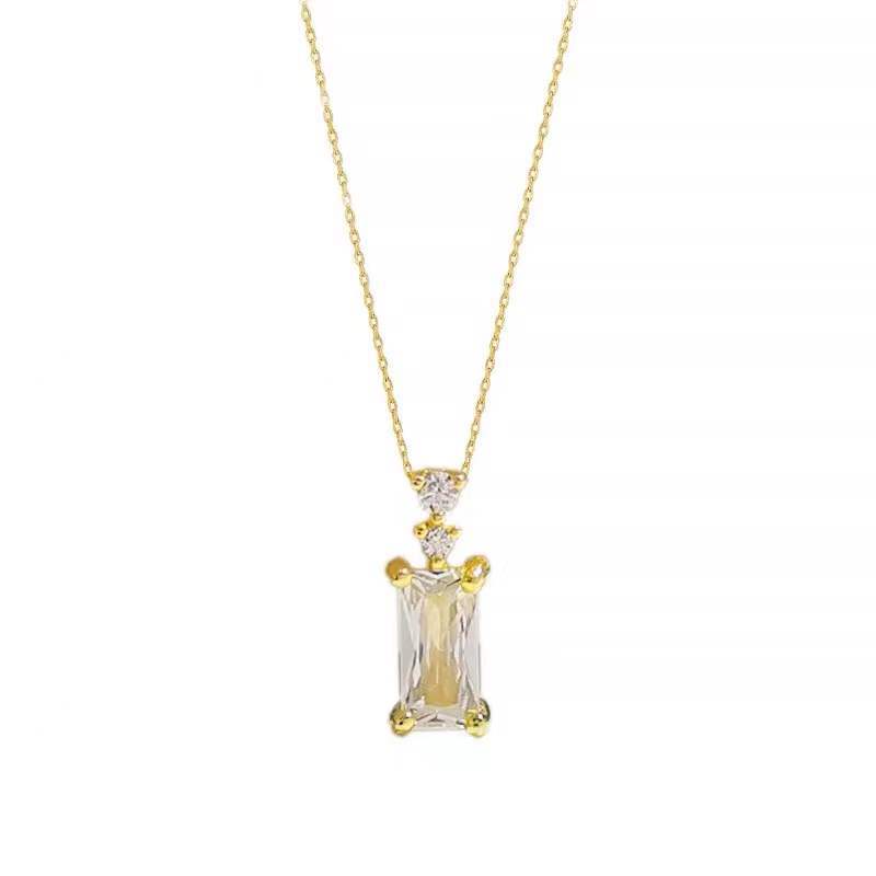 French Entry Lux Elegant Small Square Diamond S925 Sterling Silver Necklace Basic Daily Style Super Flash Clavicle Chain for Women