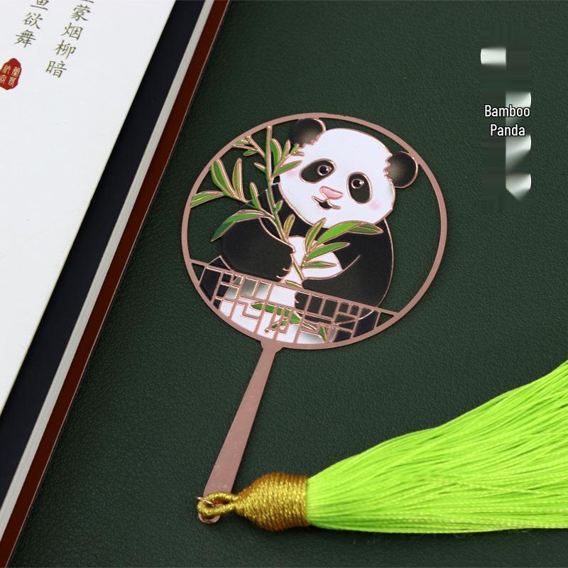 Cute Panda with Tassels - Peach Blossom Art Bookmark