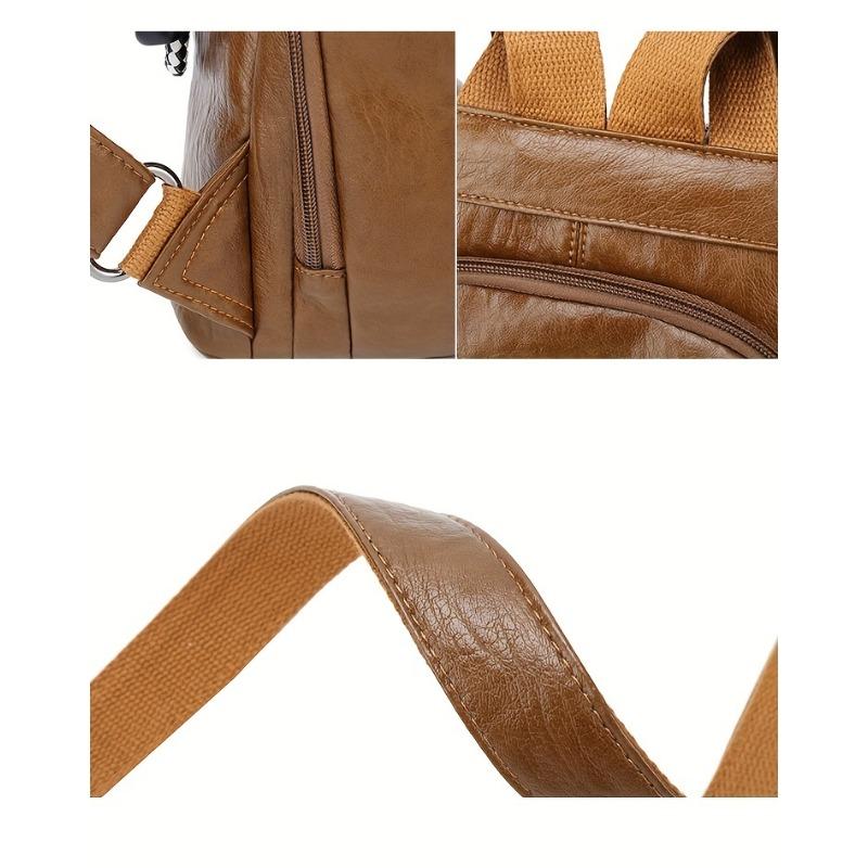 Classic Retro Bowknot Decor Backpack, Solid Color Textured Storage Rucksack, All-Match Pu Leather Storage Daily Daypack For Work