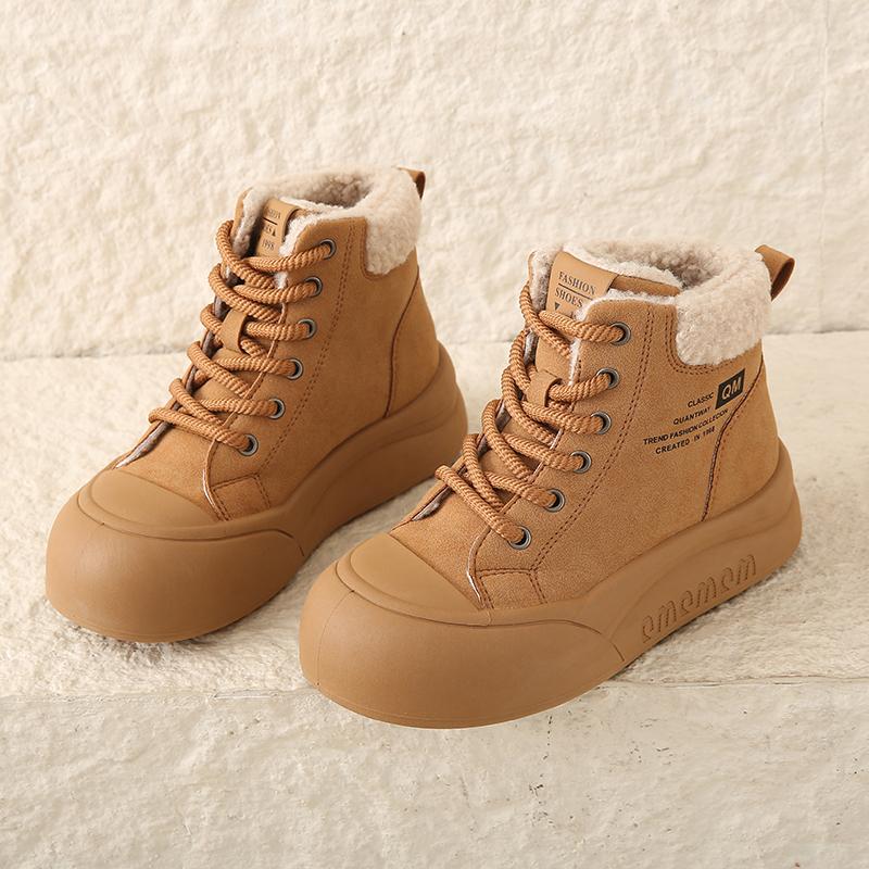 CRLAYDK Women's Ankle Shoes Fur Lined Winter Platform Ankle Boots Outdoor Snow Walking Warm Fashion Short Lace Up Booties