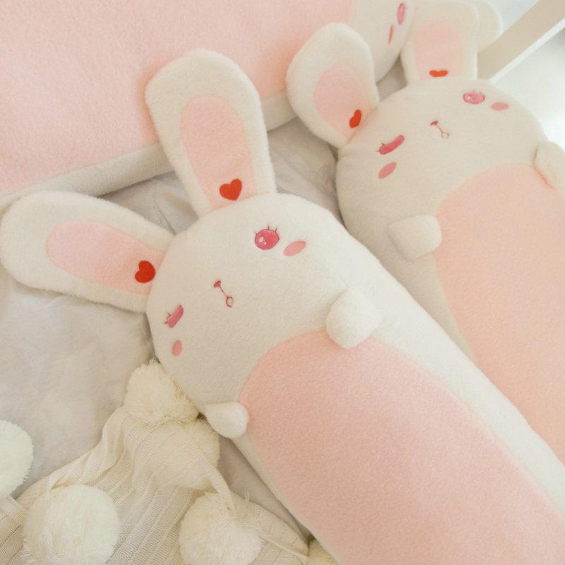Soft Lolita Bunny Long Throw Pillow Stuffed Cartoon Cute Winkle Eyes Rabbits Speeping Leg Pillow Nap Pillow For Girl Birthday