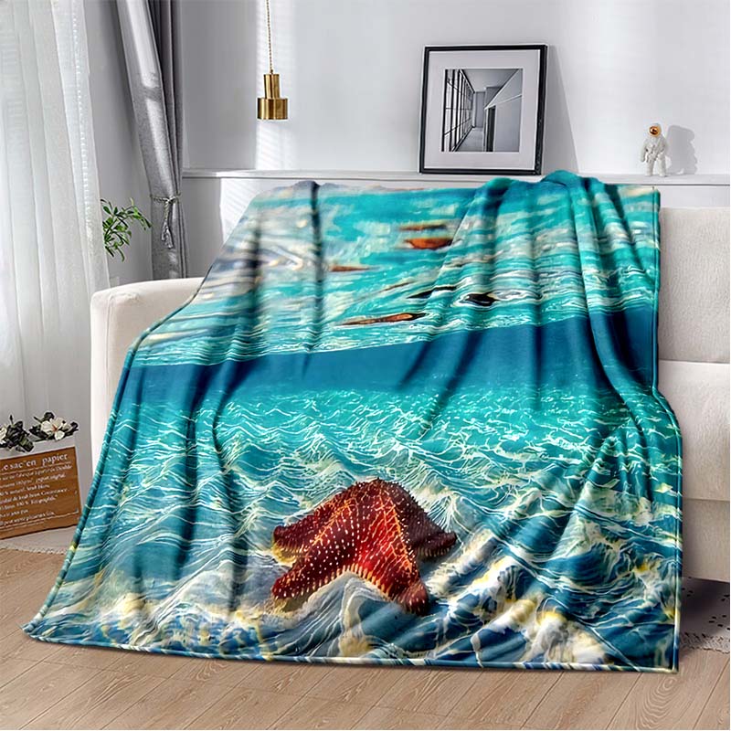 3D Fashion Wave Pebble Starfish Cartoon Flannel Blanket Sofa Bed Bedroom Warm Portable Exquisite Extra Large Warm Blanket Gift