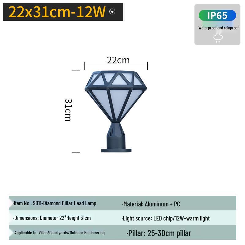 Super Bright LED Diamond Post Cap Light - Waterproof Outdoor Garden & Courtyard Lamp