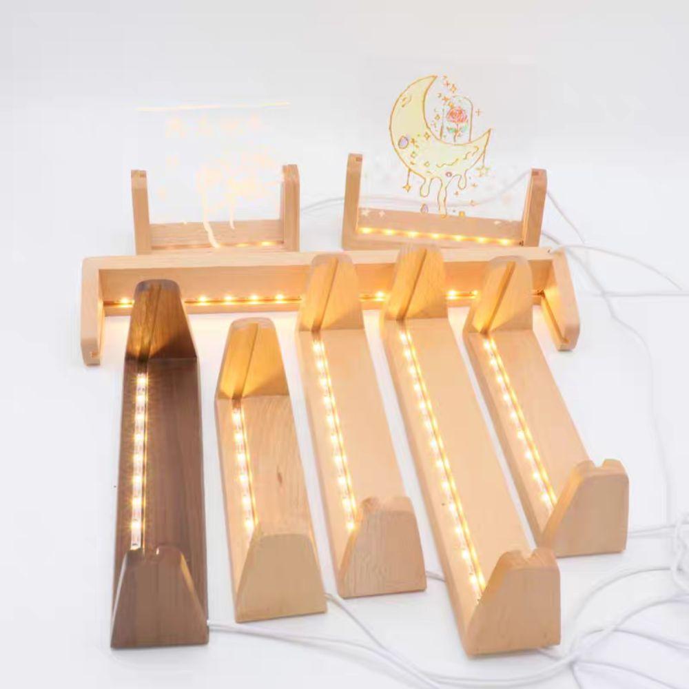 U-Shape Design Wooden Lighted Base Non-slip Acrylic Cards Display Racks  Glass Ornaments