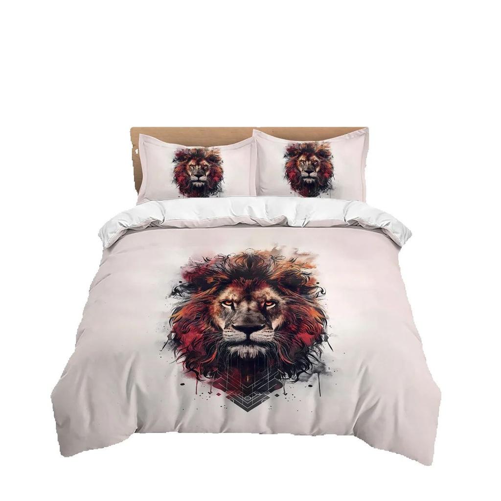 Lion Bedding Sets Lion Animal Pattern Bedding Sets 2/3Pcs Home Bedclothes Super King Cover Pillowcase Comforter Textiles Duvet