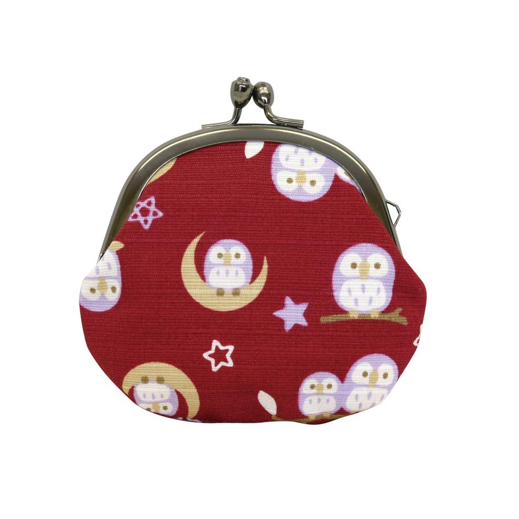 Maeda Senko Wabunbiyori Coin Moonlit Dark Made in Japan 2.5-Round Purse, Owl, Red,