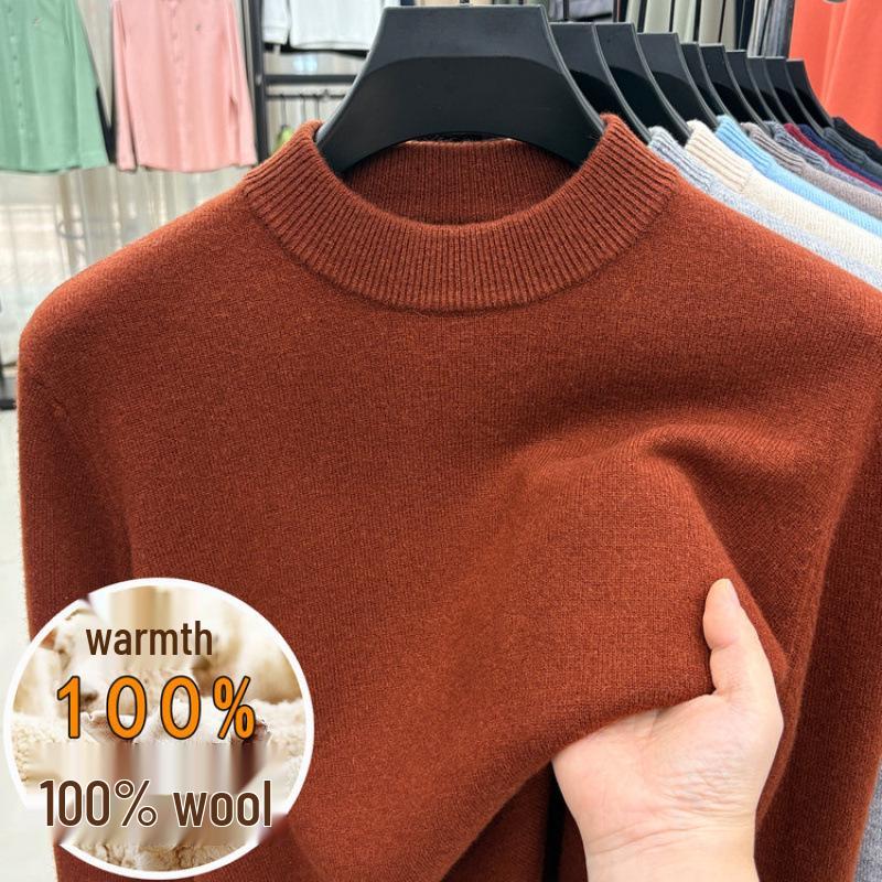 Men's Autumn/Winter Wool Sweater - Half-High Collar, Solid Color, Long Sleeve, Skin-Friendly, Warm Base Layer