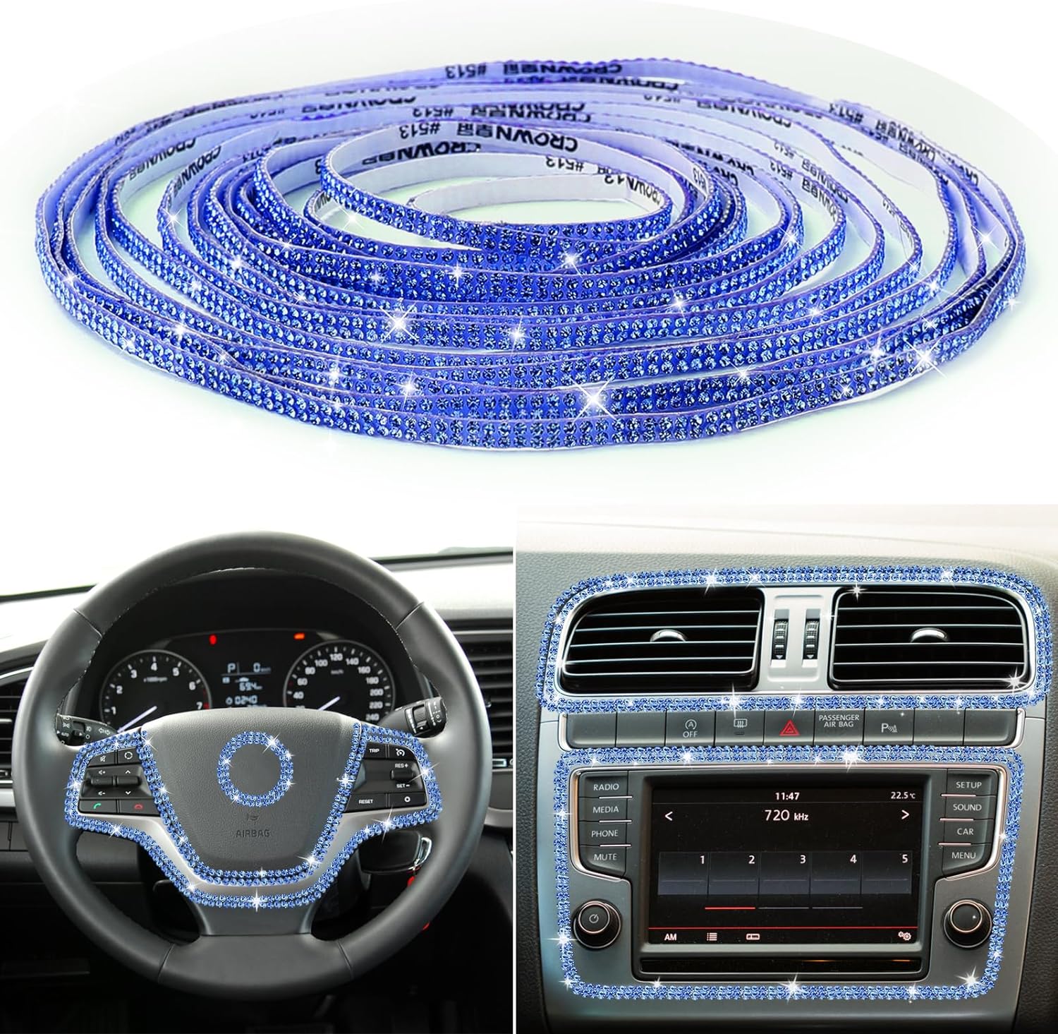 

Шикарная отделка автомобиля, самоклеящиеся стразы, автомобильные аксессуары для женщин, автомобильное украшение, внутренняя и внешняя отделка, украшение для приборной панели, наклейки на дверь со стразами 455CM синий