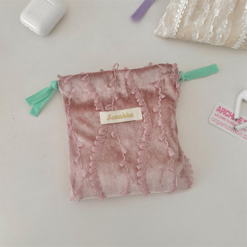 Cute Lace Drawstring Storage Bag Organizer Kawaii Sundries Small Pouch Bag Mini Cosmetic Lipstick Coin Purse Earphone Handbag