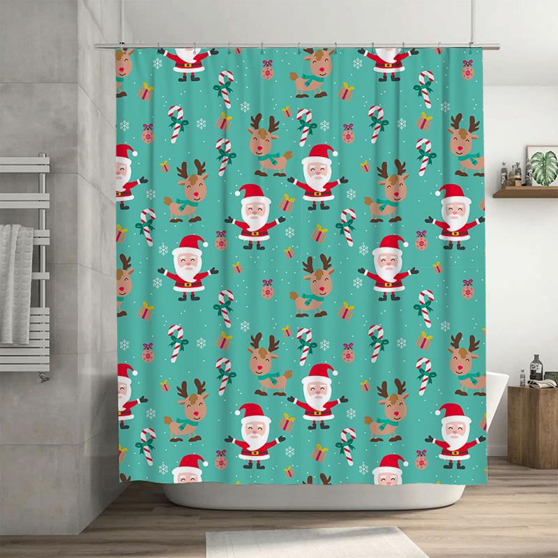 

Tu Christmas Shower Curtain Festive Holiday Decor Waterproof Bathroom Set Merry Xmas Pattern Farmhouse Style Modern Design Holid W60H190(CM)-1 Pcs