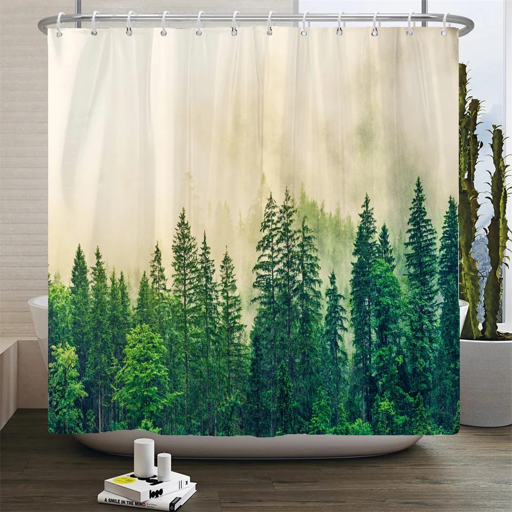 Wald Naturlandschaft Duschvorhänge Hochwertiger wasserdichter Duschvorhang Baumlandschaft Badezimmervorhang Polyesterstoff