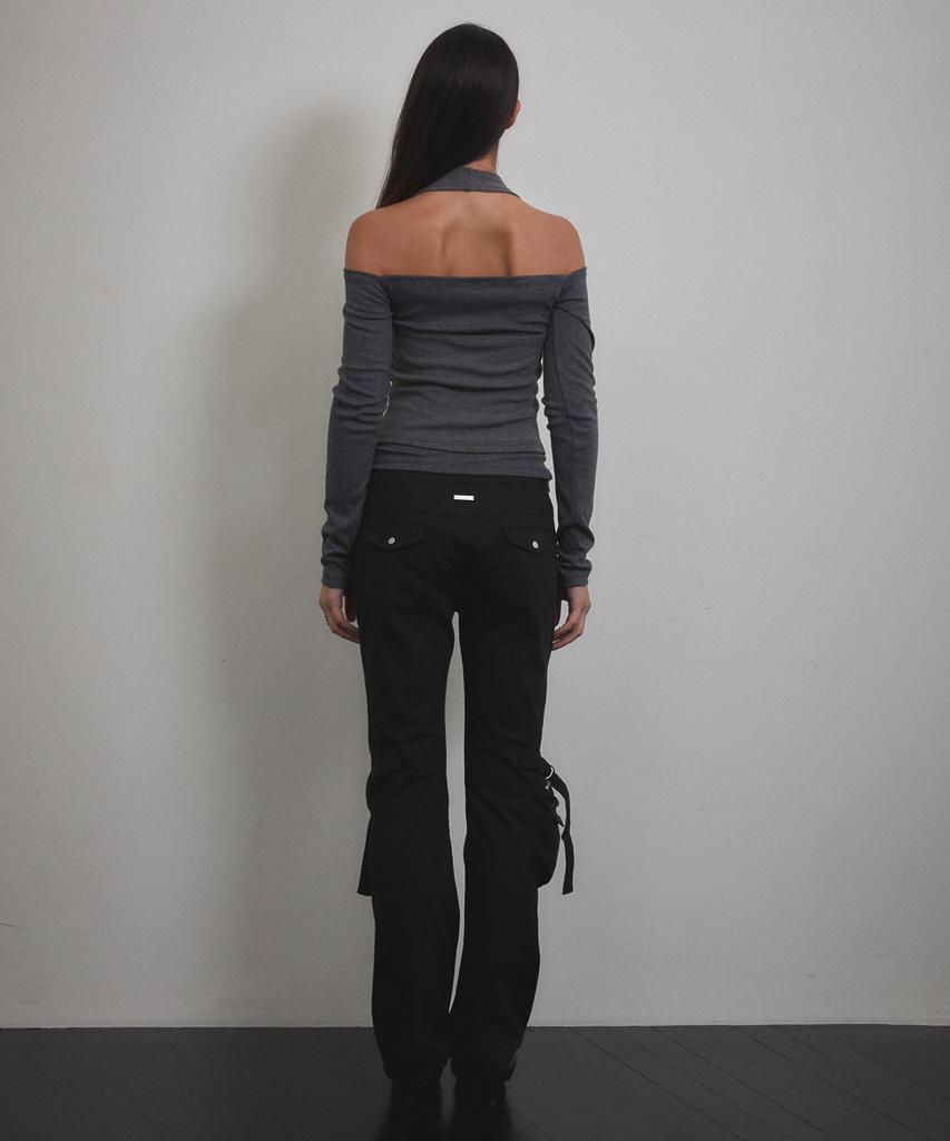 Bunteu Eyelet Halter Long Sleeve (Charcoal)