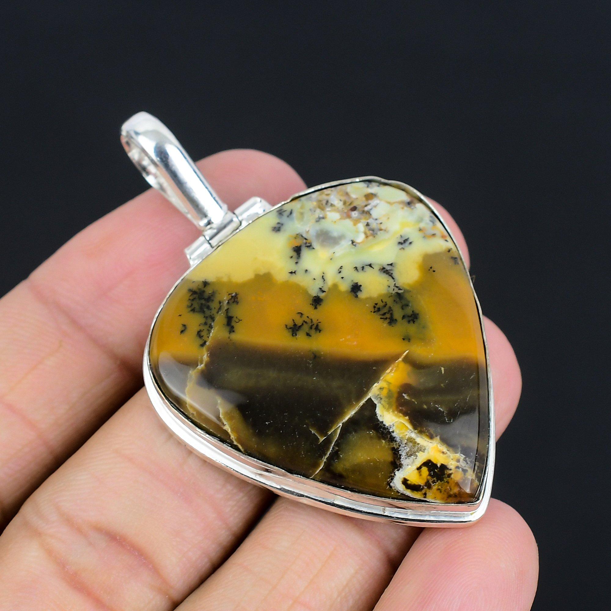 

Подвеска из серебра 925 пробы с драгоценными камнями Honey Dendritic, ручная работа, 2,36 дюйма мёд