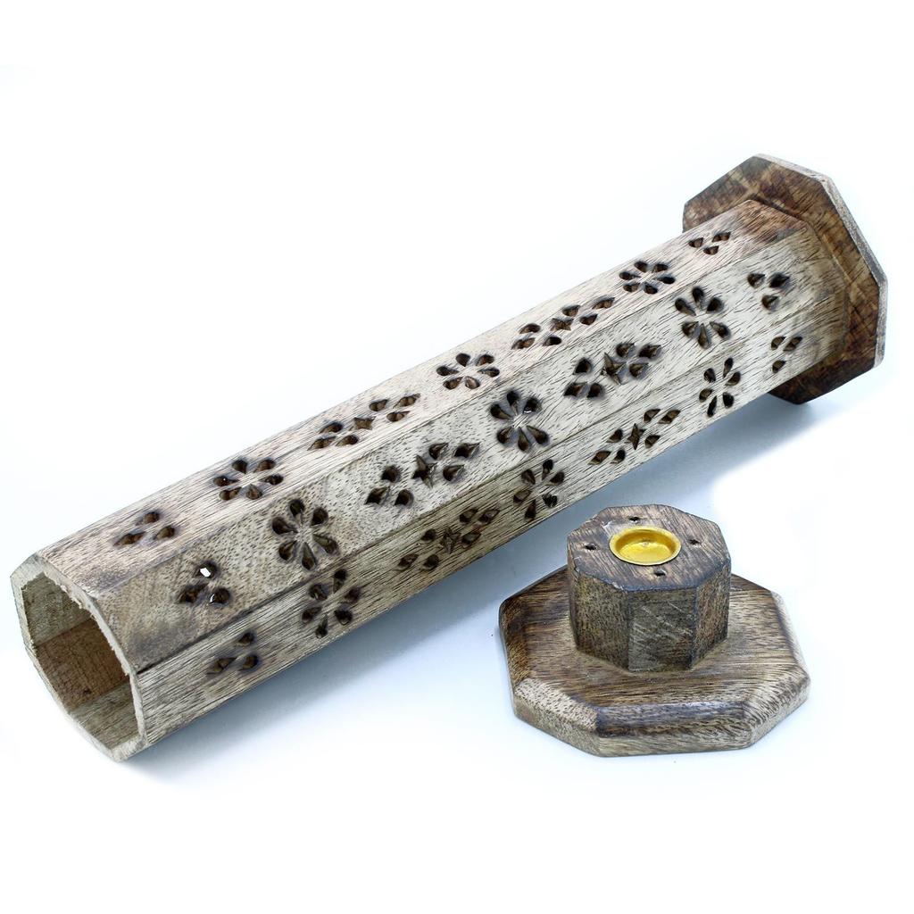 Incense Burner Tower Hexagonal Mango Wood