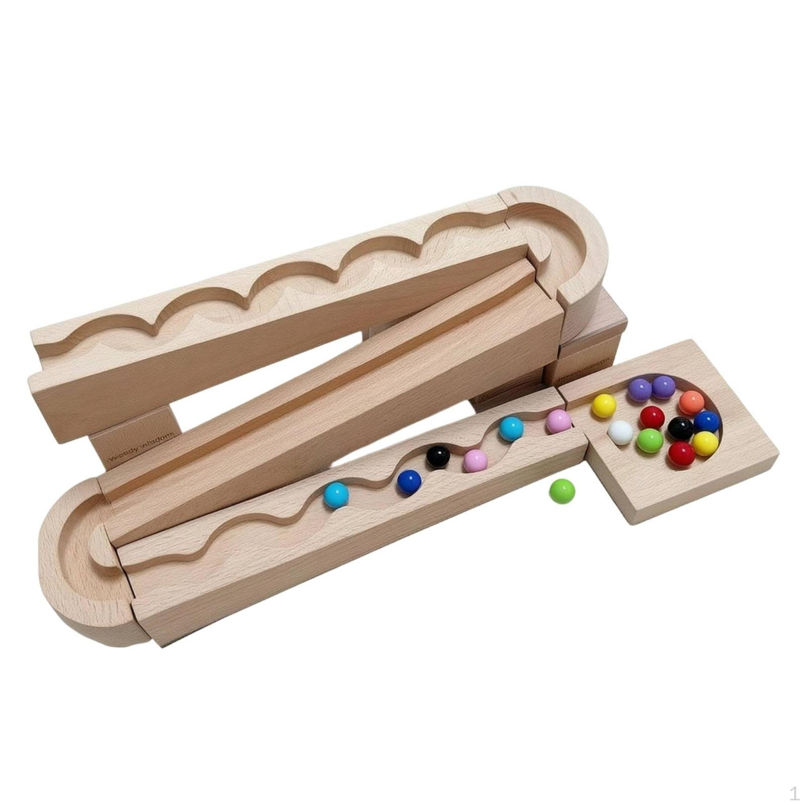 Wooden Ball Track with Blocks Beech Wood Route Building Toy Educational Marble Run