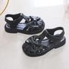 Cute Girls Sandals Bow Peep-toe New Soft Hook & Loop Beige Kids Princess Shoes Casual Sandals Cute Children Shoes Non-slip