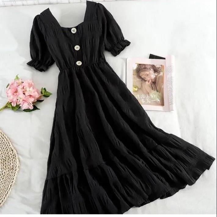 Spring Summer Chiffon Women Dresses Female Short Sleeve Elastic Waist Printed Floral Midi Dress Pleated Backless Casual Dress
