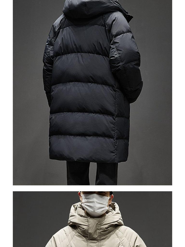 Herren Winter Mittellange Kapuzen Daunenjacke - High-End, Dick, Warm, 90% Weiße Entendaunen