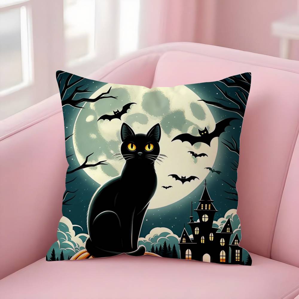 

Cute Halloween Kitten Spooky Pillow Case Short plush Double-sided Print Square Throw Pillow Covers Sofa Home Cushion Decor 12x12Inch