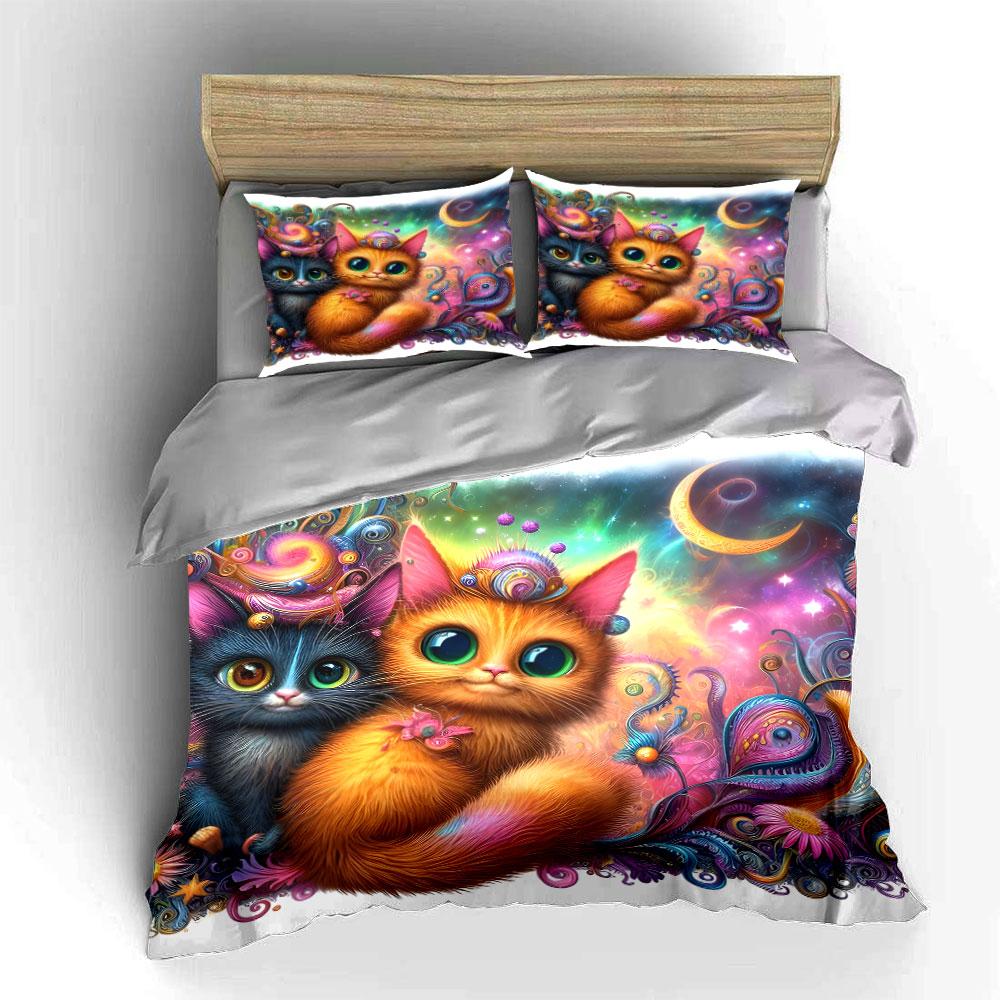 Whimsical Cosmic Kittens' Charm Bedding Sets Duvet Covers Pillowcases(1* Duvet Cover 2* Pillowcases Without Duvet Insert)