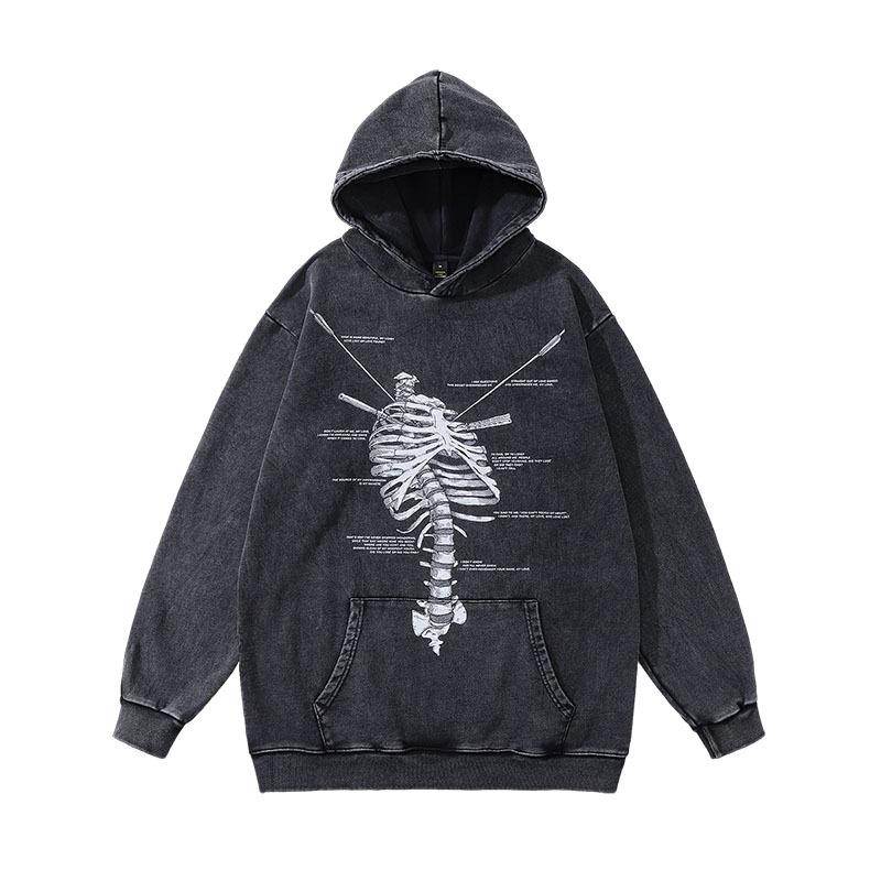 American Retro Hooded Sweater Men And Women Couple Butterfly Print Washed Old Hip Hop Jumper Hoodie