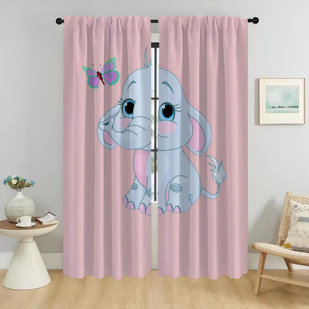 Verdunkelungsvorhänge für Wohnzimmer Elefanten-Cartoon Heim-Innenvorhänge 2 Stück Tüll für Schlafzimmer Halloween-Dekoration Jalousien