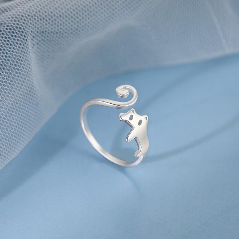 925 Silver Cat Ring - Women's Niche Design Luxury Adjustable Spring Index Finger Ring