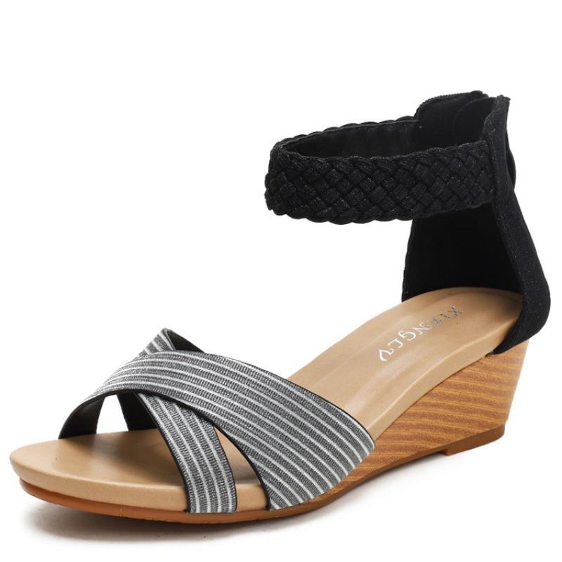 Foreign Trade Sandals Women's Summer New Fairy Style Summer Ladies Shoes Weaving Roman Fashion Wedges
