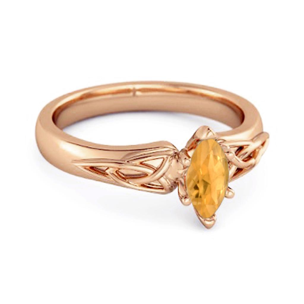 Celtic Citrine Ring 925 Sterling Silver Rose Gold Vermeil Trinity Knot Band Ring