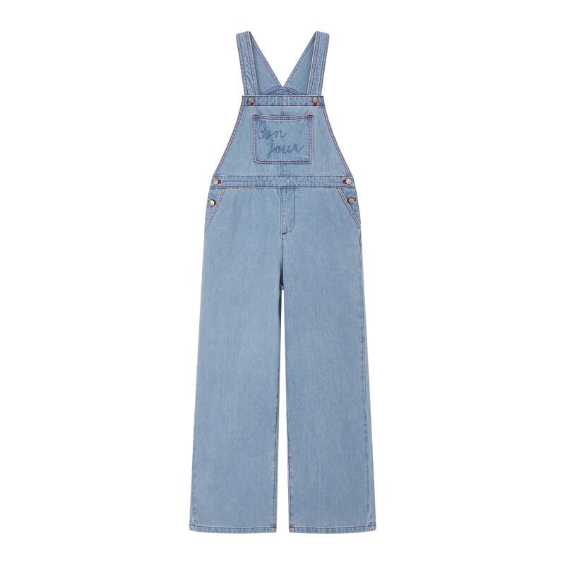 ELLE KIDS Girls' Denim Overalls with Contrast Embroidery