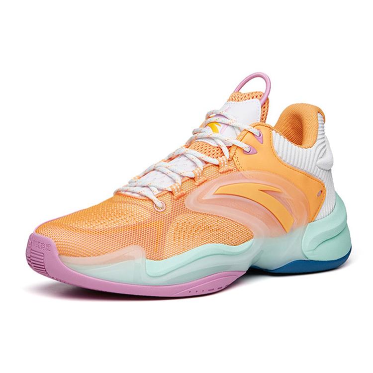 New Anta Hear Wave 3 Cushioned Slip-Resistant Mid-Top Basketball Shoes Men's Yellow Orange 112131608-4