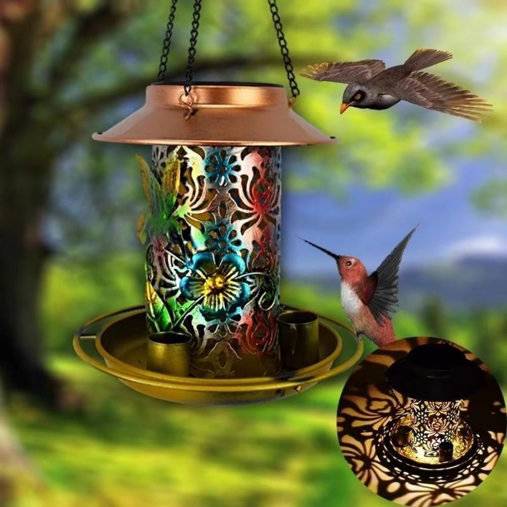 Waterproof Solar Bird Feeder Iron Bird Water Dispenser Funny Wild Bird Feeder for Outdoor