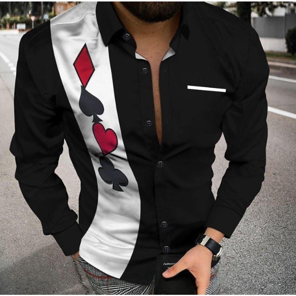 Men's Geometric Pattern Printed Long Sleeve Shirts Casual Cardigan New Button Holiday Fashion Shirts