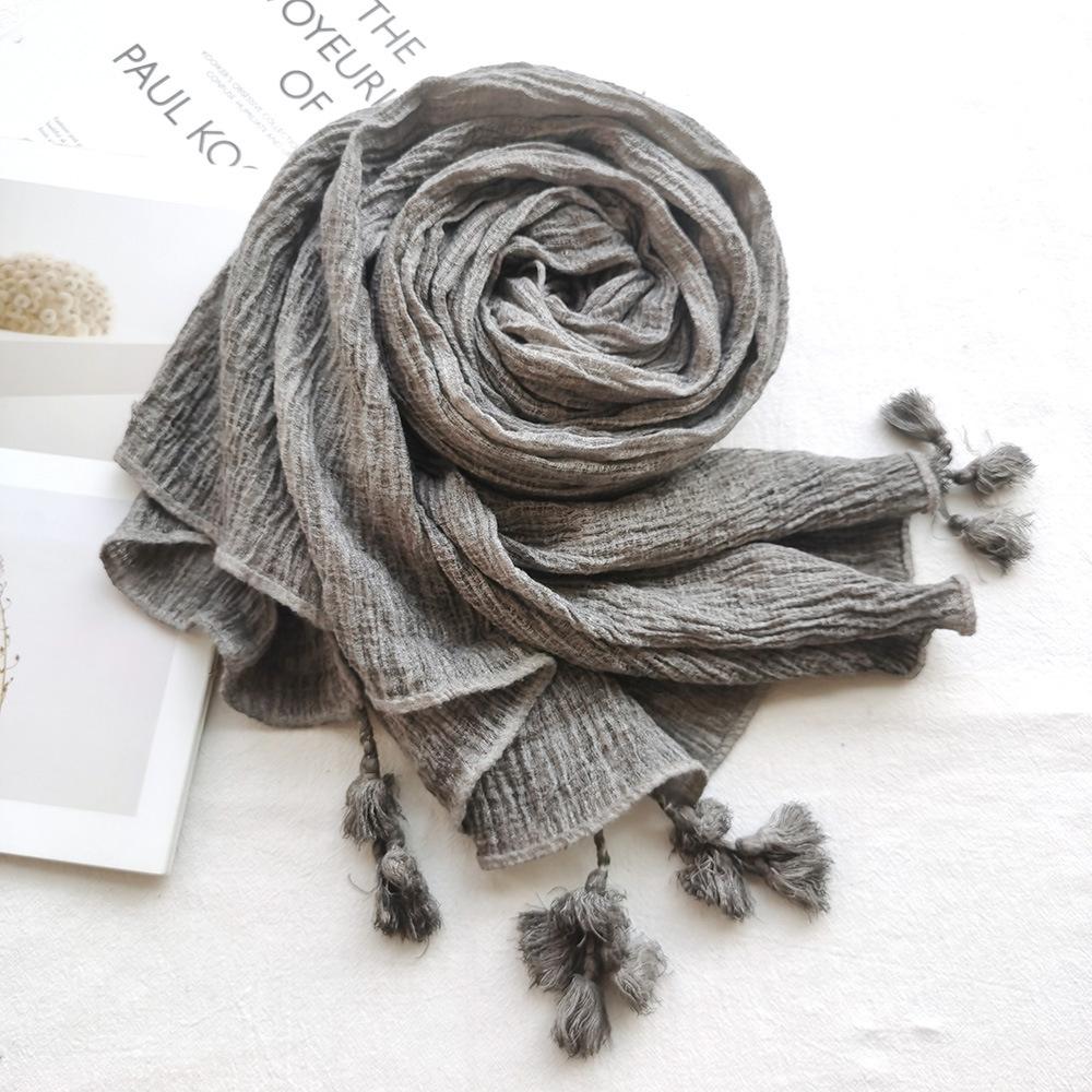 Solid Color Literary Retro Scarf Autumn and Winter Men's Scarf Bark Ball Scarf Women's Shawl Bag Turban
